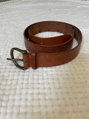 Lauren Ralph Lauren brown Leather Studded Belt with Brass Buckle xl